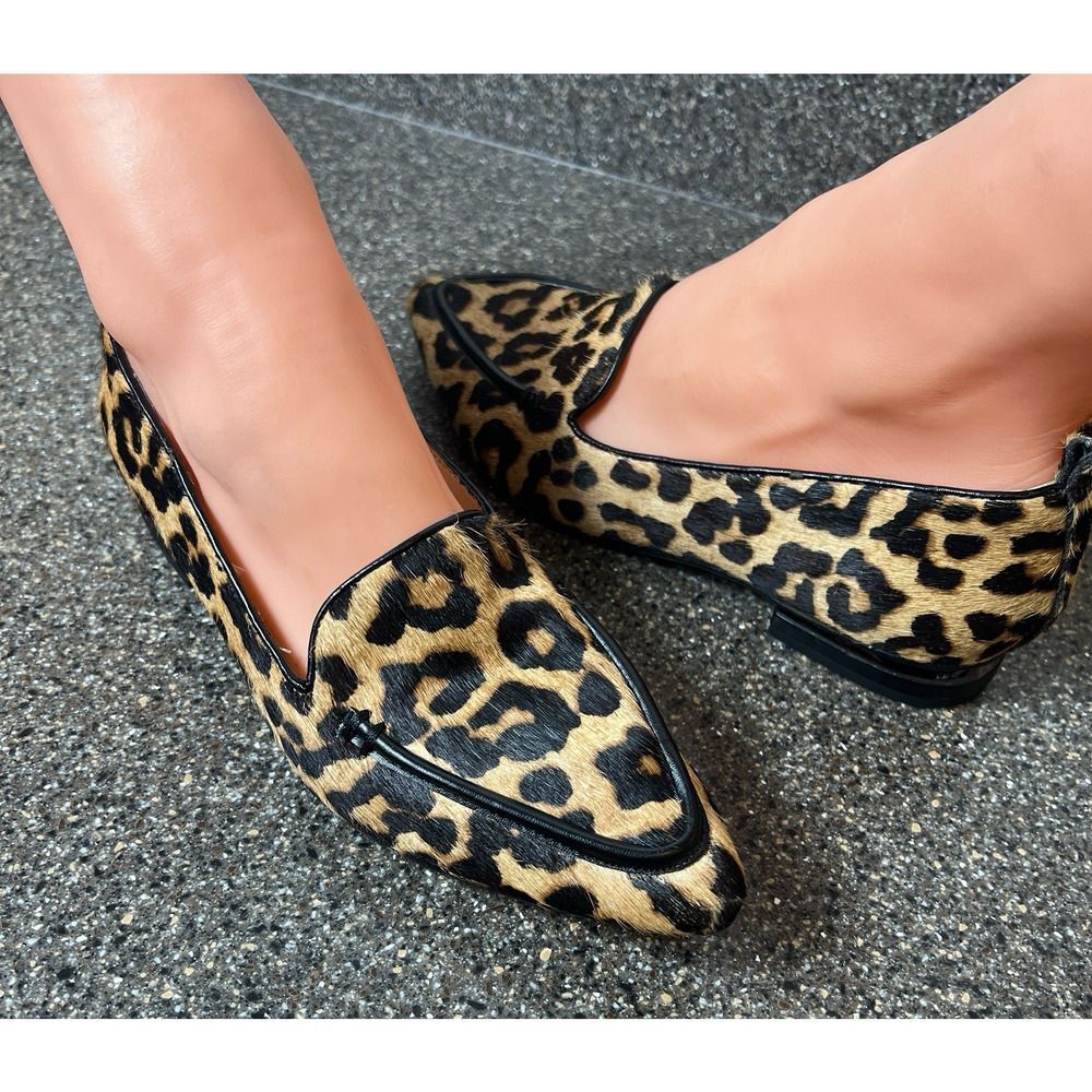Franco Sarto Women's 6M Cheetah Print Leather Dyed Cow Hair Casual Slip On Flats